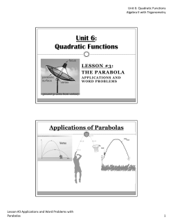 Unit 6: Quadratic Functions