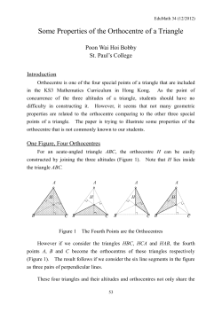 Some Properties of the Orthocentre of a Triangle