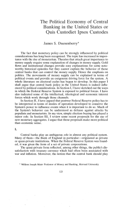 The Political Economy of Central Banking in the United States or