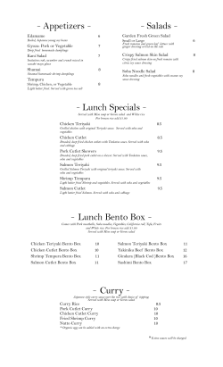 Appetizers - - Salads - Torigo Japanese Restaurant