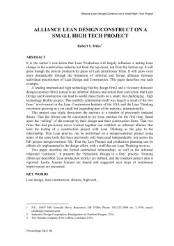 Alliance Lean Design/Construct On A Small High Tech Project