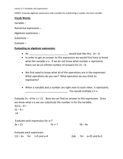 Vocab Words: Variable – Numerical expression – Algebraic