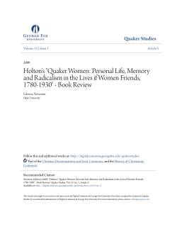 Holton`s "Quaker Women: Personal Life, Memory and Radicalism in
