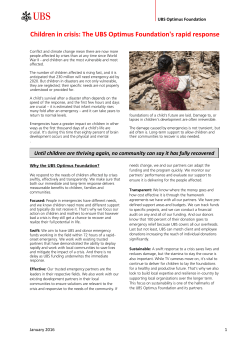 Children in crisis: The UBS Optimus Foundation`s rapid response