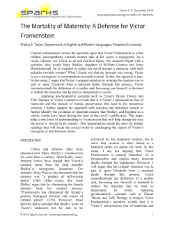 The Mortality of Maternity: A Defense for Victor Frankenstein