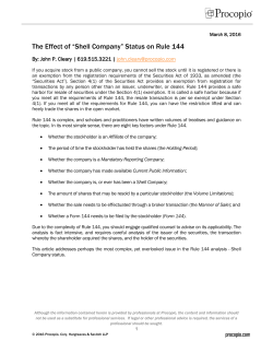 The Effect of &ldquo;Shell Company&rdquo; Status on Rule 144