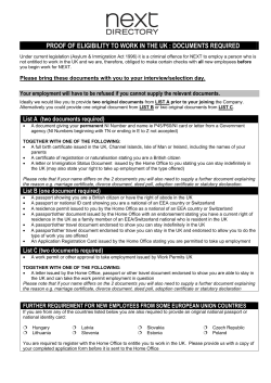 PROOF OF ELIGIBILITY TO WORK IN THE UK : DOCUMENTS