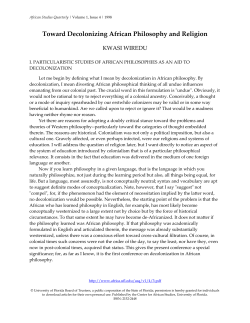 Toward Decolonizing African Philosophy and Religion