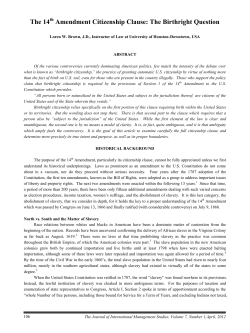 The 14 Amendment Citizenship Clause: The Birthright Question
