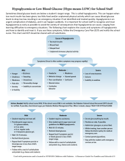 Hypoglycemia or Low Blood Glucose (Hypo means LOW) for School