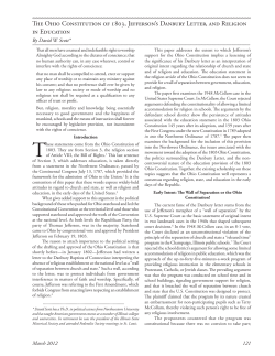 The Ohio Constitution of 1803, Jefferson`s Danbury Letter, and