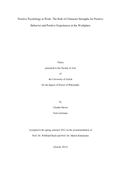 Positive Psychology at Work: The Role of Character Strengths for