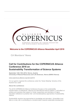 CA Members` News Call for Contributions for the COPERNICUS