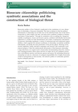 Kezia BARKER Biosecure citizenship: politicising symbiotic