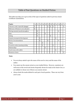 Table of Past Questions on Studied Fiction