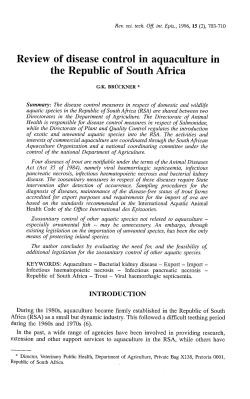 Review of disease control in aquaculture in the Republic of