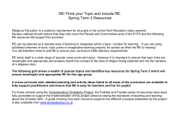 RE-Think your Topic and include RE. Spring Term 2 Resources