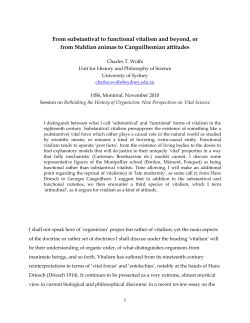 From substantival to functional vitalism and beyond, or from Stahlian