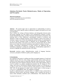 Jakobson Revisited: Poetic Distinctiveness, Modes of Operation