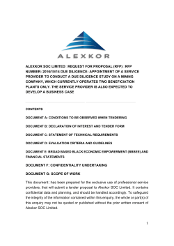 rfp number: 2016/10/14 due diligence and business case