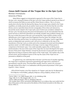 Casus belli: Causes of the Trojan War in the Epic Cycle