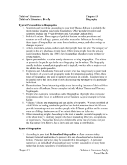 Chapter 13 Children`s Literature Briefly Tunnel/Jacobs Children