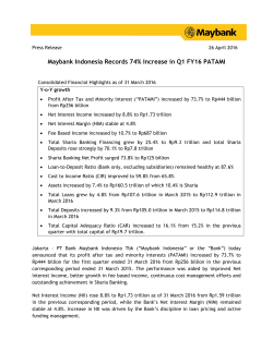 Maybank Indonesia Records 74% Increase in Q1 FY16 PATAMI