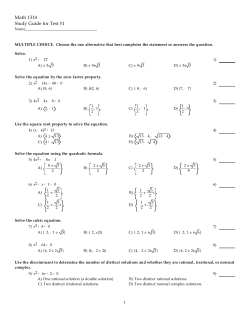 Math 1314 Study Guide for Test #1