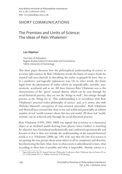 sHort communicAtions the Premises and limits of science: the ideas