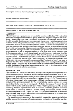 Branch point selection in alternative splicing of tropomyosin pre