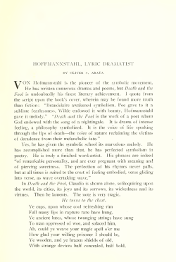 Hoffmanstahl, Lyric Dramatist.