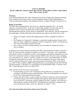 RDA Music Implementation Task Force: Annual Report (June 2012)