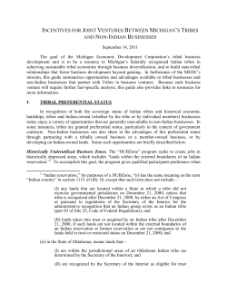 Incentives for Joint Ventures with Tribes
