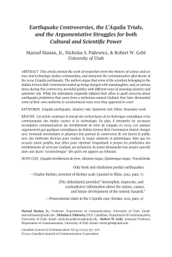 Earthquake Controversies, the L`Aquila Trials, and the Argument