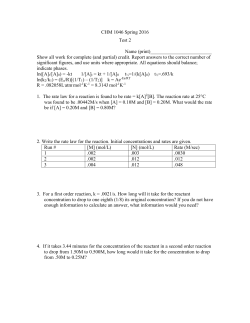 CHM 1046 Spring 2016 Test 2 Name (print) Show all work for