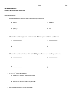 Name Hour______ The Mole Homework Honors Chemistry&mdash;Due