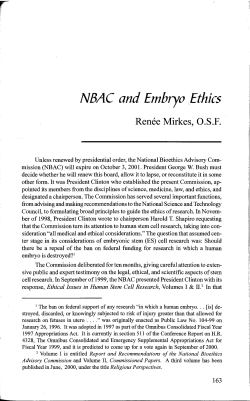 NBAC and Embryo Ethics - Pope Paul VI Institute