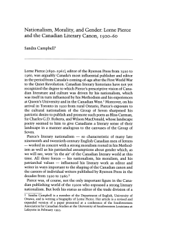 Lorne Pierce and the Canadian Literary Canon, 1920-60