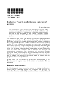 Evaluation: Towards a definition and statement of purpose