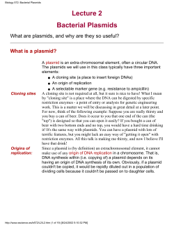 Biology 572: Bacterial Plasmids