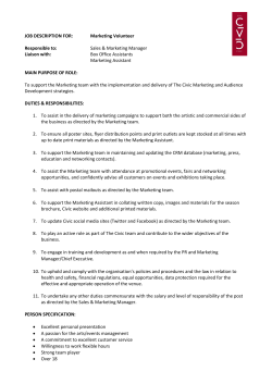 JOB DESCRIPTION FOR: Marketing Volunteer