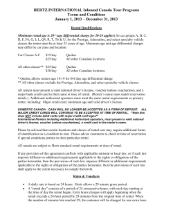 HERTZ INTERNATIONAL Inbound Canada Tour Programs Terms