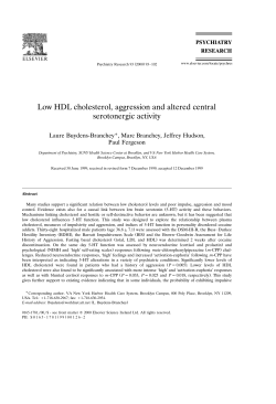 Low HDL cholesterol, aggression and altered central serotonergic