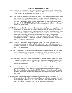 Exam 1 Study Guide - 21M.295 American Pop Music Fall 2014