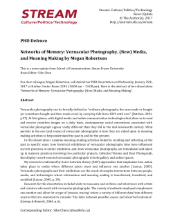 PHD Defence Networks of Memory: Vernacular Photography, (New