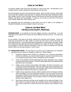 Code Of The New West - Gallatin County, Montana