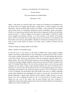 Southwest Asia behind the Veil of Daily News Hussein Askary The