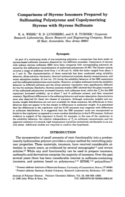 Comparisons of styrene ionomers prepared by sulfonating