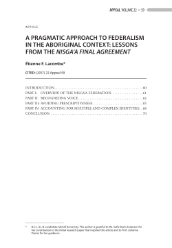 A PRAGMATIC APPROACH TO FEDERALISM IN THE ABORIGINAL