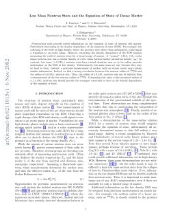 Low Mass Neutron Stars and the Equation of State of Dense Matter